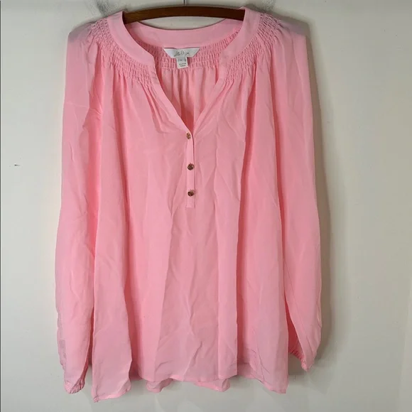 LILLY PULITZER Elsa Silk Top Light Pink Size Large - Picture 5 of 16
